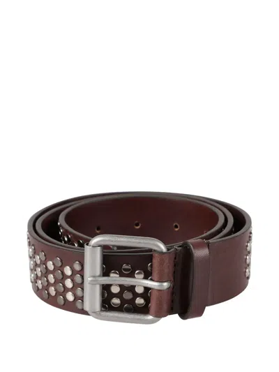 Dondup Studded Leather Belt In Brown