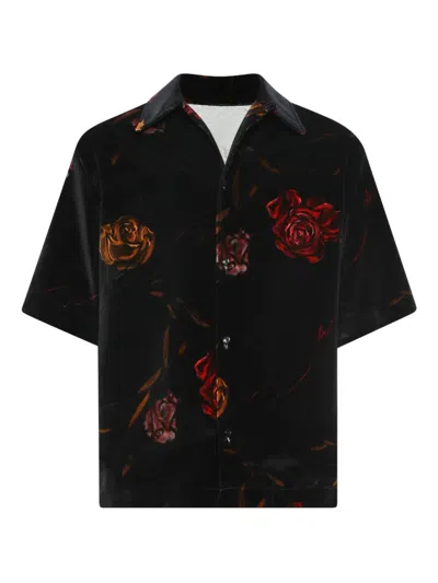 Amiri Mens Black Floral Velvet Cotton Shirt In Black