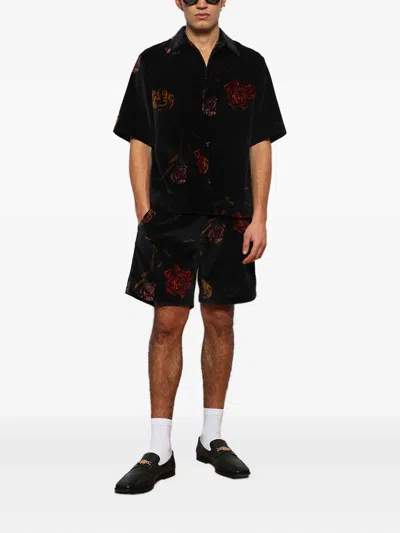 Amiri Mens Black Floral Velvet Cotton Shirt In Black