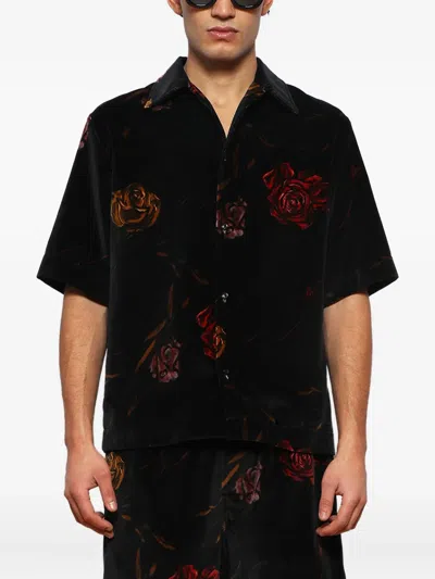 Amiri Mens Black Floral Velvet Cotton Shirt In Black