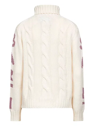 Mc2 Saint Barth Ivory Adler Turtleneck Sweater With Lurex Embroidery In White