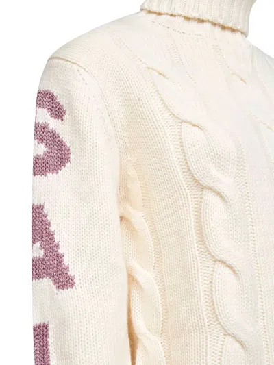 Mc2 Saint Barth Ivory Adler Turtleneck Sweater With Lurex Embroidery In White