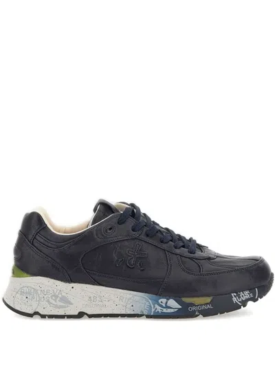 Premiata Mase 7082 Logo Leather Sneakers In Blue