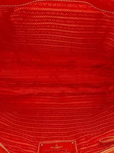 Pre-owned Prada 2021-2025 Saffiano Trimmed Tessuto Logo Oro Satchel In Orange