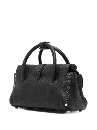 Zanellato Structured Black Hammered Leather Bag With Twist Lock Closure In Black