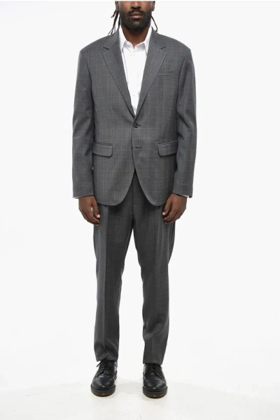 Dsquared2 District Check Virgin Wool Suit With Notch Lapel In Gray