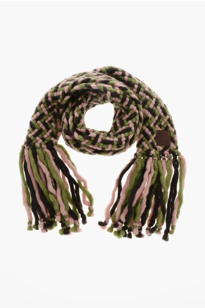 Dsquared2 Wool Blend Scarf With Fringed Hems In Multi