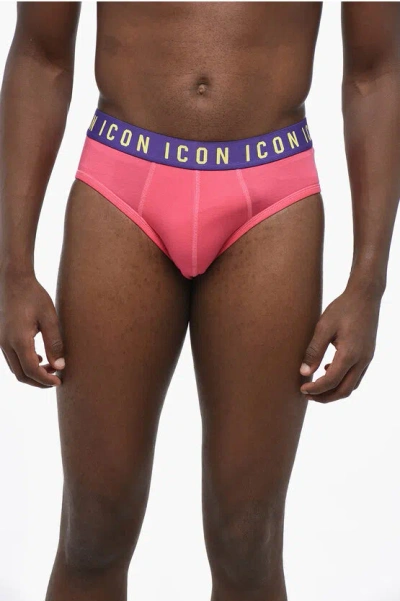 Dsquared2 Icon Solid Color Brief With Contrasting Elastic Band In Pink