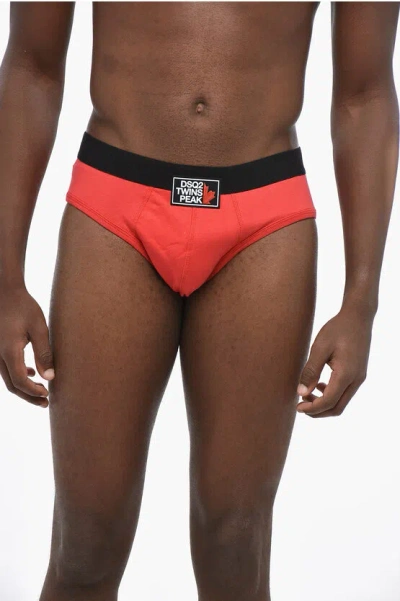 Dsquared2 Solid Color Twins Peak Brief With Contrasting Elastic Band In Orange
