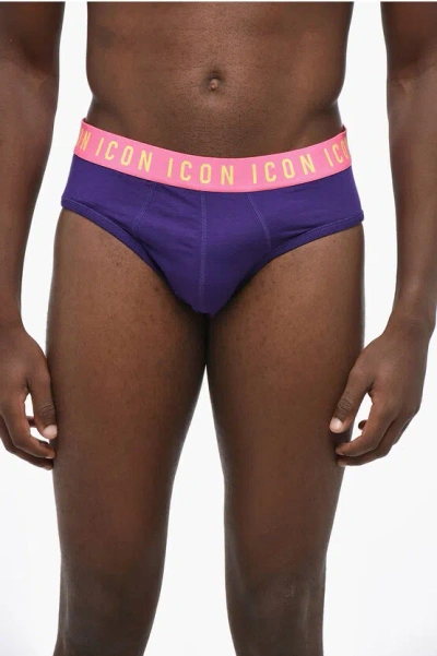 Dsquared2 Icon Solid Color Brief With Logoed Elastic Band In Purple