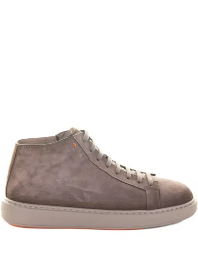 Santoni Mid-top Sneakers With Matte Finish In Brown