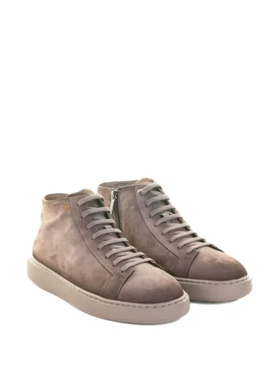 Santoni Mid-top Sneakers With Matte Finish In Brown