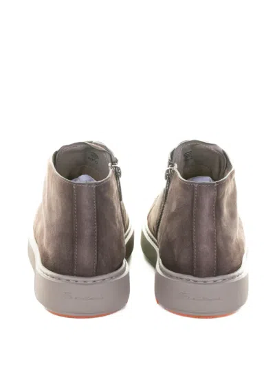 Santoni Mid-top Sneakers With Matte Finish In Brown