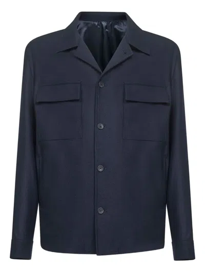 D4.0 Lapel-collar Shirt Jacket In Blue