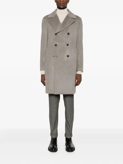 Tagliatore Flap-pocket Double-breasted Coat In Gray