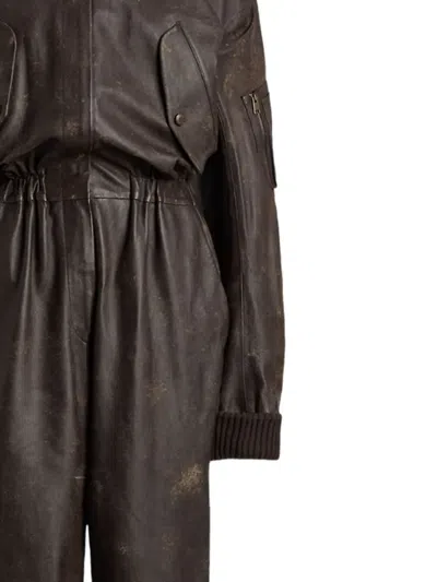Ralph Lauren High-neck Leather Jumpsuit In Brown