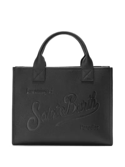 Mc2 Saint Barth Structured Handbag With Embossed Text In Black