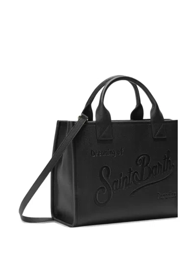 Mc2 Saint Barth Structured Handbag With Embossed Text In Black