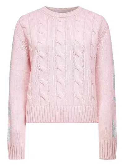 Mc2 Saint Barth Long-sleeve Cable-knit Sweater In Pink