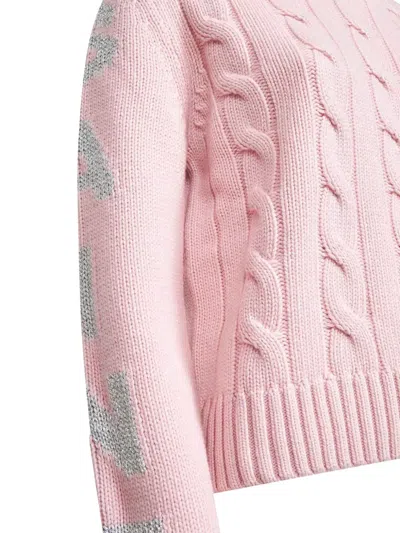 Mc2 Saint Barth Long-sleeve Cable-knit Sweater In Pink