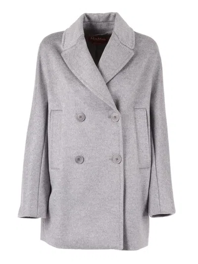 Max Mara Sheere Double-breasted Peacoat In Gray