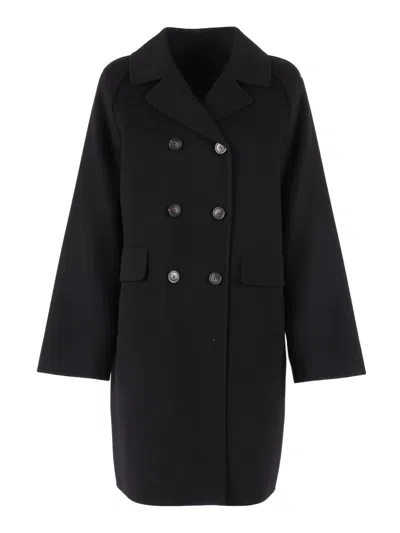 Weekend Max Mara Quilted Wool Double-breasted Coat In Black