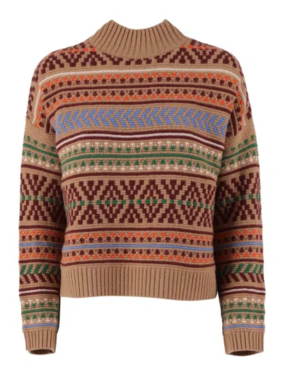 Weekend Max Mara Festoso Multicolor Stitched Jacquard Knit Sweater In Multi