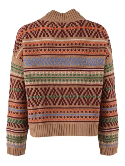 Weekend Max Mara Festoso Multicolor Stitched Jacquard Knit Sweater In Multi