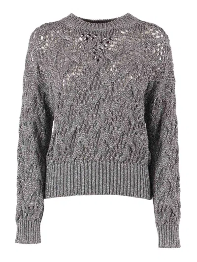 Max Mara Diamond-patterned Cordonnet Sweater In Gray
