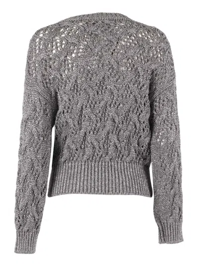 Max Mara Diamond-patterned Cordonnet Sweater In Gray