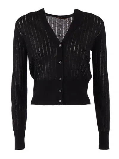 Max Mara Studio Nogara Wool And Silk Cardigan With Sequins In Black