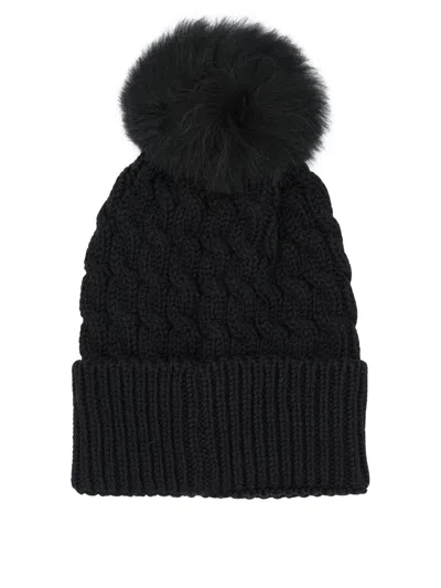 Moncler Wool Hat Featuring Cable Knit And Pom Detail In Black
