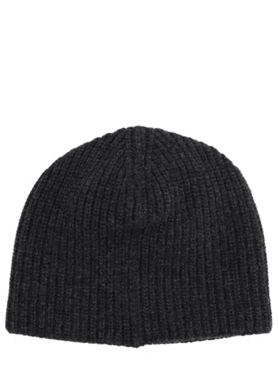 Jacquemus Ribbed Knit Merino Wool Cap With Subtle Embroidery In Black
