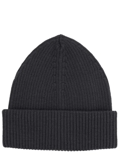 Our Legacy Ribbed Black Merino Wool Cap With Folded Cuff In Black