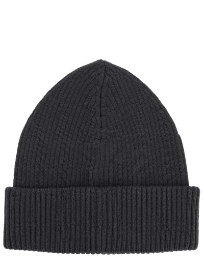 Our Legacy Ribbed Black Merino Wool Cap With Folded Cuff In Black