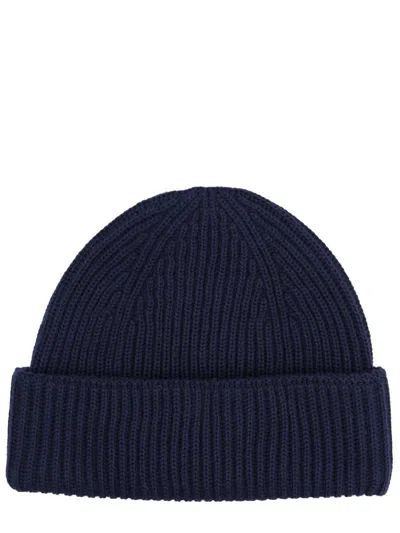 Maison Kitsuné Beanie With Fox Patch In Blue