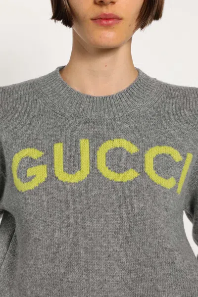 Gucci Women Wool Sweater With Embroidered Monogram In Gray