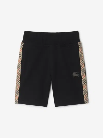 Burberry Cotton Shorts With Check Trims For Kids In Black