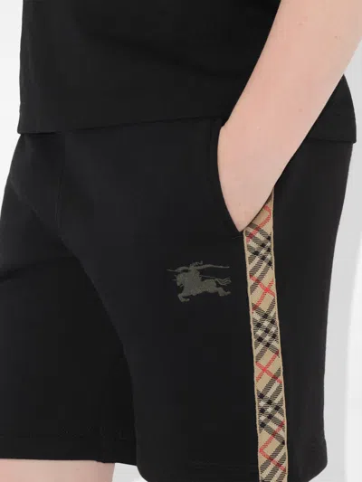 Burberry Cotton Shorts With Check Trims For Kids In Black