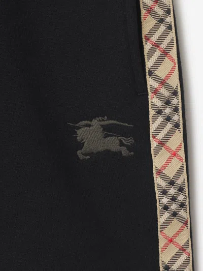 Burberry Cotton Shorts With Check Trims For Kids In Black
