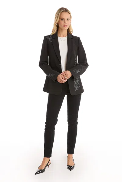 The Noli Shop London Floral Sequin Blazer In Black