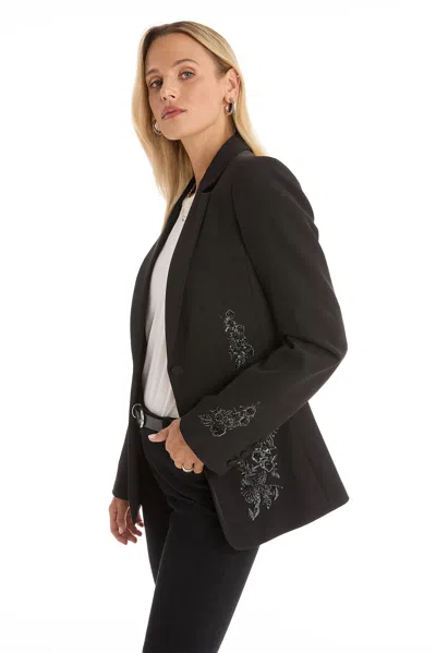 The Noli Shop London Floral Sequin Blazer In Black