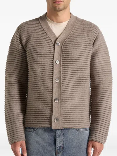 Manière De Voir Anton Ribbed-knit Cardigan In Neutral