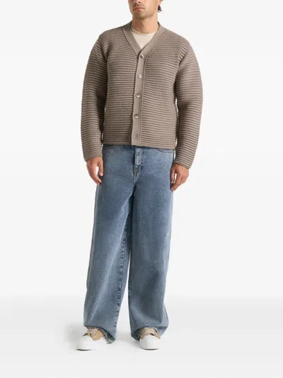 Manière De Voir Anton Ribbed-knit Cardigan In Neutral