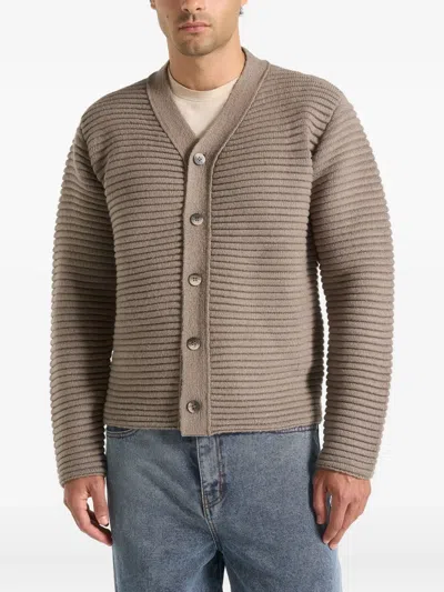 Manière De Voir Anton Ribbed-knit Cardigan In Neutral