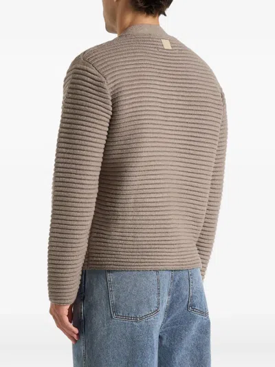 Manière De Voir Anton Ribbed-knit Cardigan In Neutral