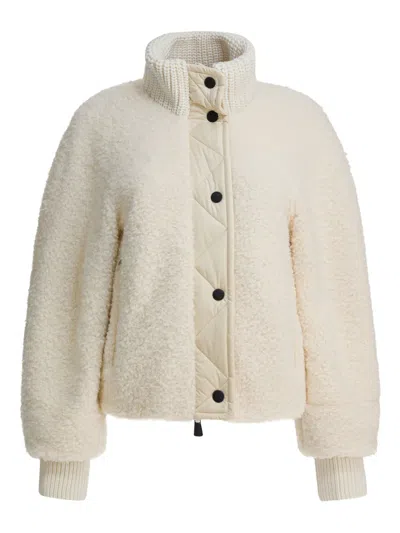 Moncler Ayles Short Down Jacket In Teddy And Wool Jackets White In Neutral