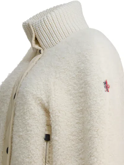 Moncler Ayles Short Down Jacket In Teddy And Wool Jackets White In Neutral