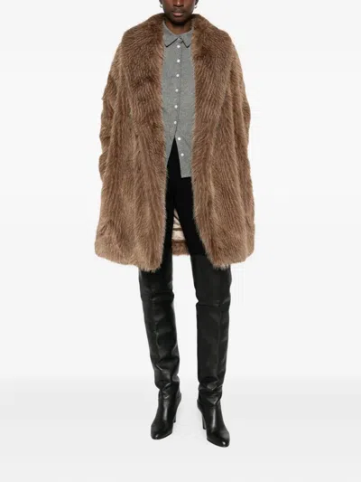 Mackage Kacela Faux-fur Wrap Coat In Brown