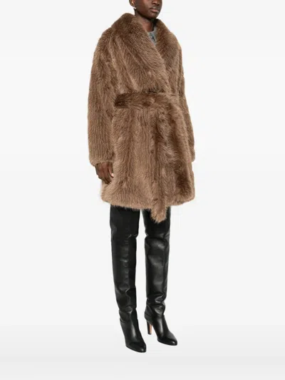 Mackage Kacela Faux-fur Wrap Coat In Brown